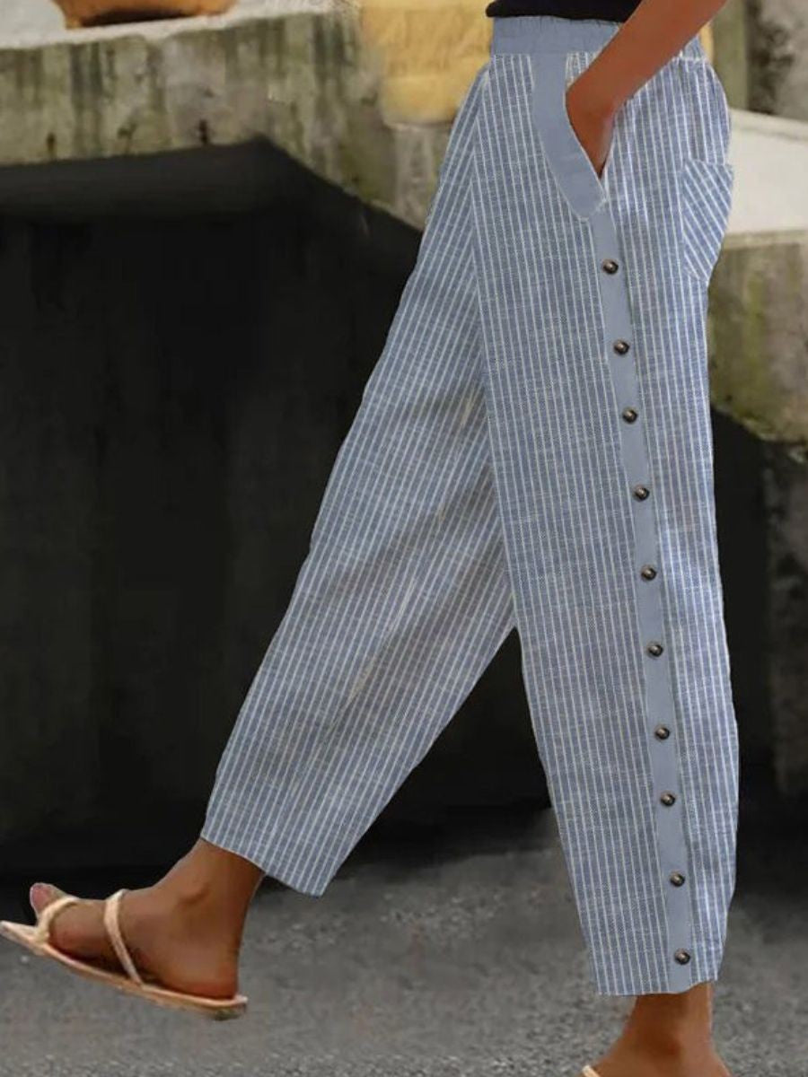 Linaya - Pantalons Rayés à Boutons